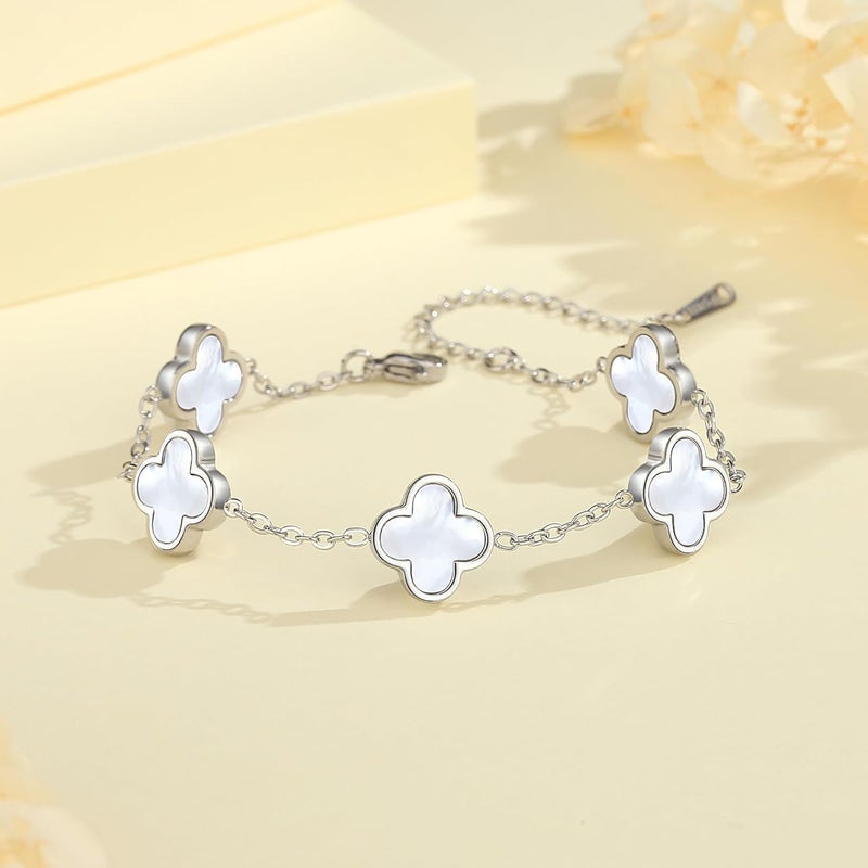 HAITTY 18K Gold Plated Clover Bracelet Set for Women White/Black/Gold/Silver/Green/Pink Adjustable Link Double-Sided Lucky Bracelets Trendy Bracelets Set Jewelry Gifts for Women Men - Image 4